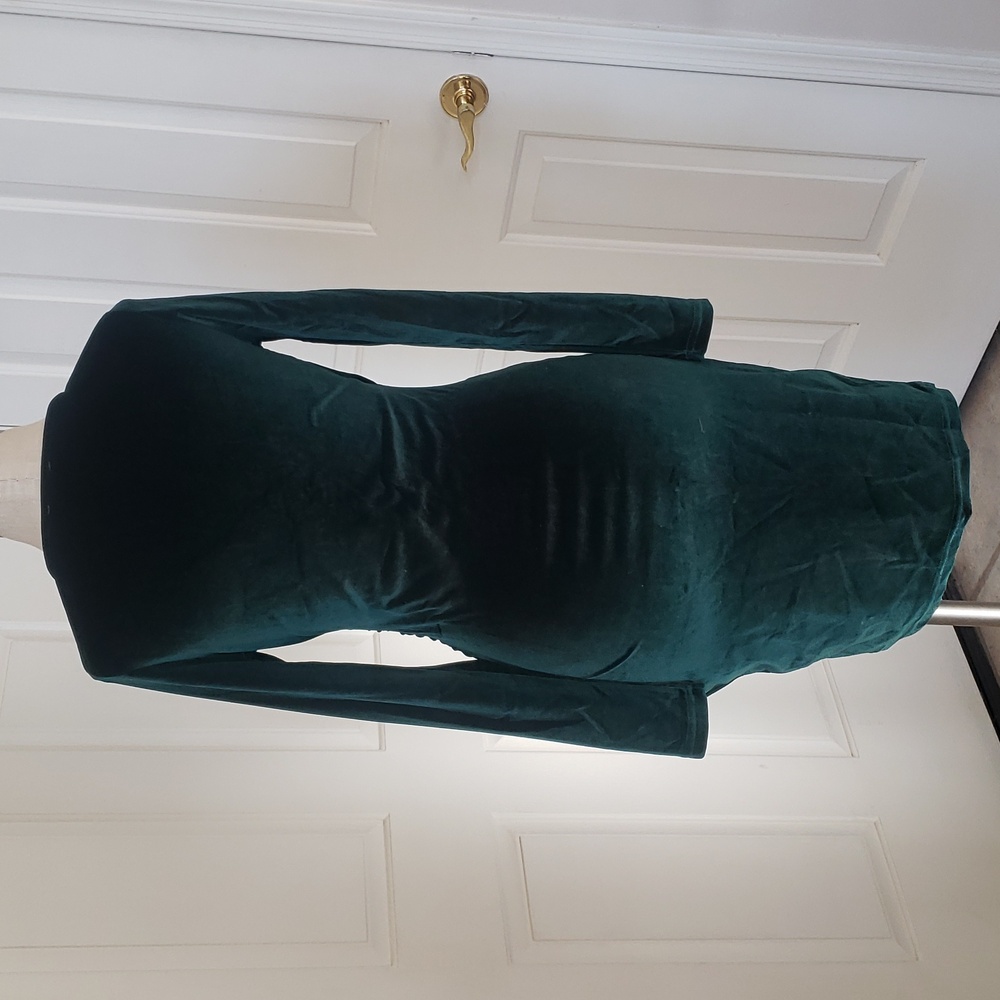 Emerald Green Velvet Ruched Tulip Wrap Dress Long Sleeve S - Picture 5 of 14